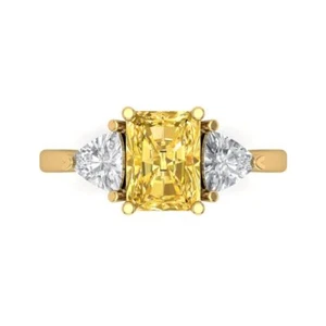 2.82Ct Emerald Cut Natural Citrine Three Stone Engagement Ring, 14K Yellow Gold - Picture 1 of 11