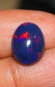 Black Opal gemstone 3.60 Cts. oval black Ethiopian opal cabochon blue fire opal - Picture 1 of 4