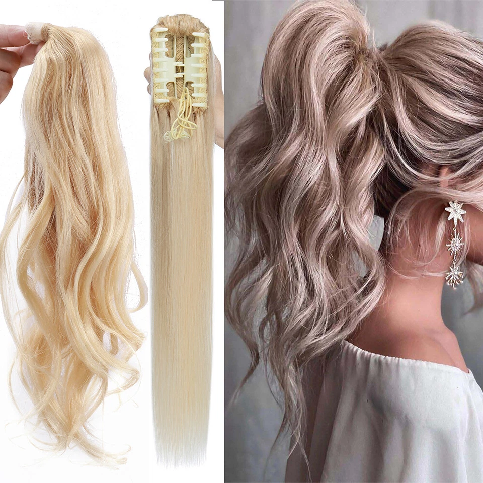100% Remy Ponytail Claw Clip In Real Human Hair Extensions Wrap Around Blonde UK - Image 1 of 4