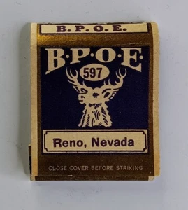 BPOE Elks Lodge #597 Reno Nevada Matchbook Cover - Picture 1 of 3