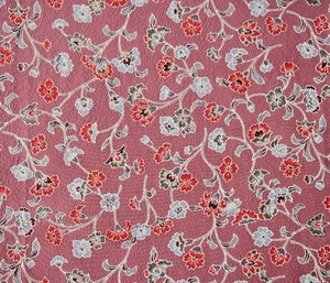 Vintage Japanese Kimono Silk Fabric, Pink Crepe floral pattern Long 100cm(39") - Picture 1 of 9