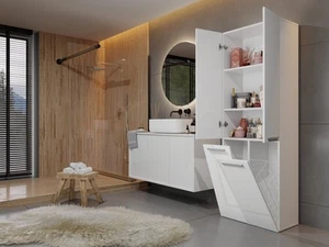 Badschrank Hochglanz Weiß – 174x60x30 cm – mit 2 Wäscheboxen & Türen - Bild 1 von 7