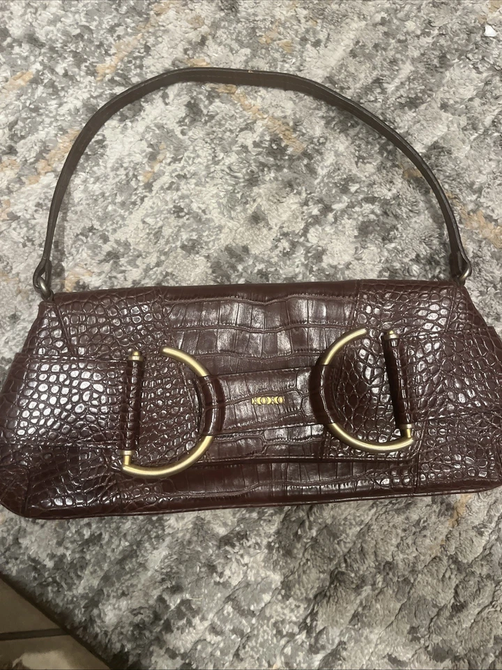 Bolso de Hombro Marrón De Colección Y2K XOXO Horsebit Croc En Relieve Una Correa Foto 1 de 4
