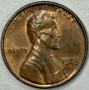 1973 S Mint Mark Circulated Red/Brown Toned Lincoln Penny - Picture 1 of 4
