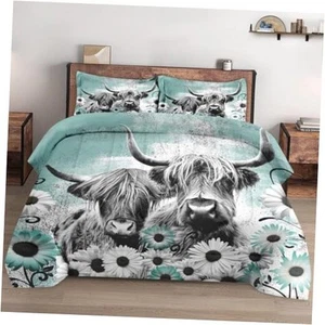 Comforter Set Twin Size with Pillowcase, Highland Cow Animal 2 Pcs Bedding for - Picture 1 of 7