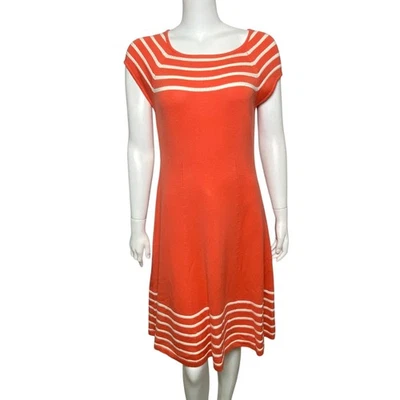 Vestido Suéter Eliza J Calce y Acampanado Manga Gorra Rayas Elastizado Mujer Talla 10 Foto 1 de 4