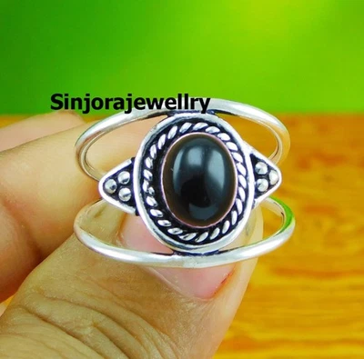 Anillo de piedras preciosas de ónix negro 925 plata esterlina hecho a mano... - Imagen 1 de 4