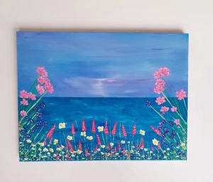 'Cornish Coastal Blooms'. Original Hand Painted OOAK 30x40cm unframed canvas - Picture 1 of 6