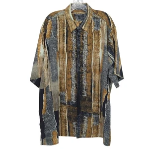 Vintage Bassiri Men's brown gold Shirt XXL Abstract Button-Up Shirt Short Sleeve - Picture 1 of 12
