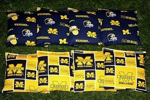 Cornhole Bean Bags Set di 8 Borse Regolazione ACA MICHIGAN WOLVERINES Blu & Oro - Foto 1 di 2