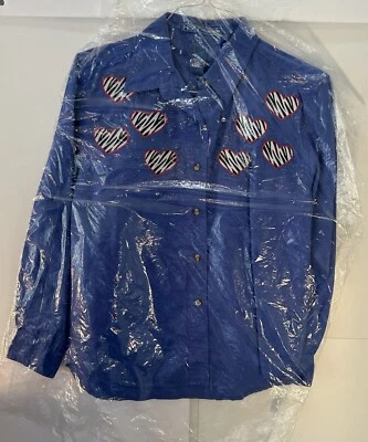Camisa vintage bordada com botões por Harvard quadrada roxa-azul tamanho M - Imagem 1 de 4
