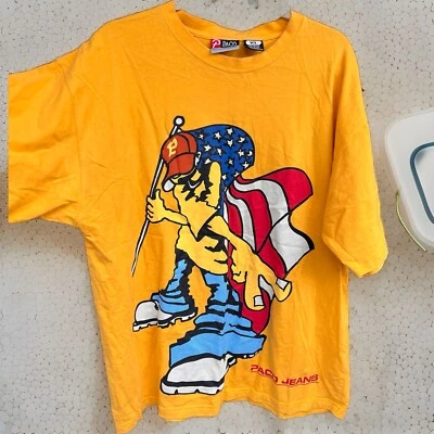 Vintage Paco Jeans Shirt Adult XL Yellow 90s Y2K All Over Print AOP Mens - Image 1 of 4