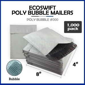 1000 #000 4x8 Poly Bubble Padded Envelopes Mailers Shipping Bags EcoSwift - Picture 1 of 7