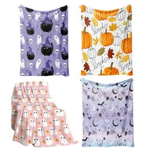 Halloween Pumpkin Black Cat Flannel Blankets Autumn Warm Throws Blanket - Picture 1 of 15