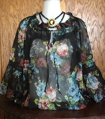 Blusa Top BKE Boutique Hada Oscura Gótica Mangas Campana Transparente Fluida Foto 1 de 4