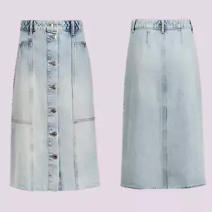 ALL SAINTS Bonnie Denim Midi Knee Skirt Size US 4 UK 8 Jean Button Up Western - Picture 1 of 9