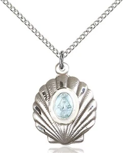 Sterling Silver Catholic Miraculous Mary Medal Shell Pendant Necklace 18" Chain - Picture 1 of 3