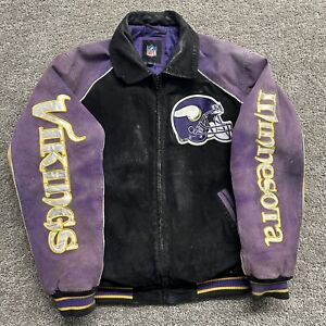 Vintage 90s 2000s NFL Minnesota Vikings Leather suede jacket bomber varsity M