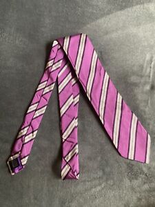 H&M Mens Tie 100% Silk Pink Striped Pattern Design Necktie 