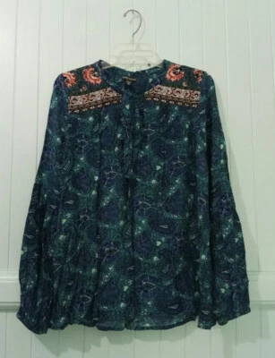 EUC Billabong Long Sleeve Boho Blouse Top Peasant Shirt Paisley Size S/P Small - Image 1 of 4