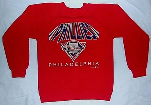 Vintage HANES PHILADELPHIA PHILLIES Sweatshirt Jungen Gr. M 10/12 rot/blau '93 GUC - Bild 1 von 7
