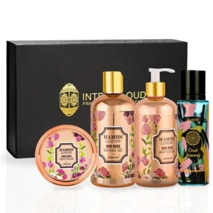4PCS LUXURY OUD ROSE & Oud Amwaj - Bath & Body Gift Set Magnetic Box By Hamidi | - Picture 1 of 4