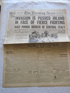 THE EVENING NEWS JUNE 7 1944 INVASION IS PUSHED INLAND IKE EISENHOWER - Picture 1 of 5