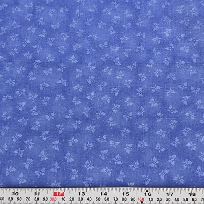 Vintage Marcus Brothers Butterflies Tonal Blue Cotton Fabric Remnant 13" x 44" - Image 1 of 2