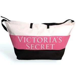 Bolso de Mano Victoria's Secret Negro Rosa Rayas Playa Cremallera Grande Fin de Semana - Imagen 1 de 13