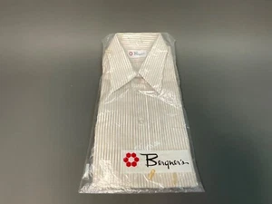 Vtg Bergner's Shirt Mens Dress Stripped Short Sleeve NEW NOS 16.5 white & Beige - Picture 1 of 8