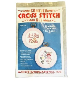 Personalisiertes Kreuzstich-Set Geburtsanzeige Baby Mädchen Gott segne dieses Kind - Bild 1 von 6