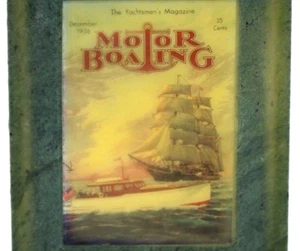HISTORICAL Vintage MOTOR BOATING Magazine 1988 Granite PAPERWEIGHT Orig Box - Picture 1 of 7