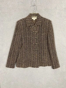 St John Knits Black Khaki Gold Boucle Jacket Blazer Size 6 Double Button - Picture 1 of 12