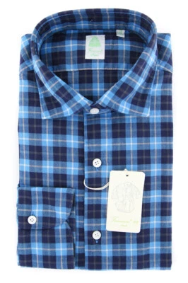 Finamore Napoli Turquoise Plaid Shirt - Extra Slim - 16/41-(2018022827) - Image 1 of 4