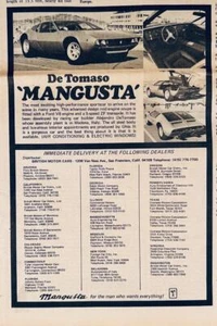 VERY RARE 1970 De Tomaso Mangusta Dealer Print-Ad/ - Picture 1 of 1