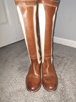 Botas de montar Frye Melissa de cuero marrón lona hasta la rodilla 77117 talla 7 B Foto 1 de 4