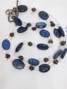 Estate Lapis Lazuli Opalite Sterling Silver Beaded Toggle Close Ooak Necklace  - Picture 1 of 6