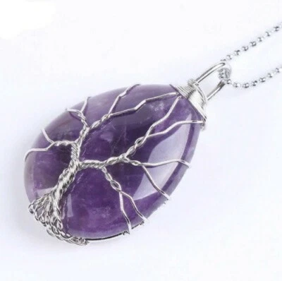 Collana ciondolo pendente vera ametista GARANZIA albero della vita argento NUOVA - Immagine 1 di 3