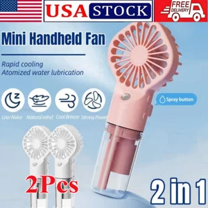 2x Mini Handheld Mist Fan Portable With Humidifier Mini Water Spray Fan - White - Picture 1 of 15