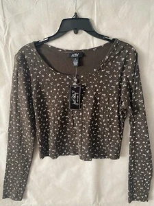 Just Polly Floral Ribbed Crop Top Size XL Junior NWT Brown - Picture 1 of 3
