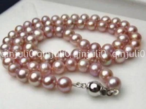 7-8 mm echte natürliche Lavendel lila Akoya Zuchtperlenkette 18" - Bild 1 von 6