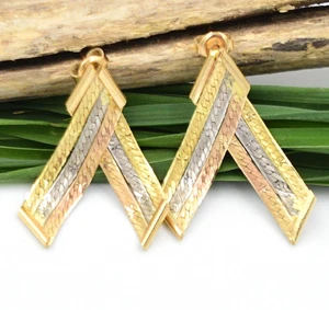 18k Tri/Multi Color Gold Dangle/Drop Ribbon Earrings - Picture 1 of 4