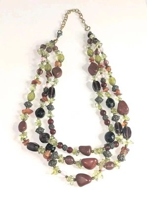 Vtg Garnet Peridot Carnelian Jasper Multi Gemstone Multi Strand 18" Necklace - Image 1 of 4