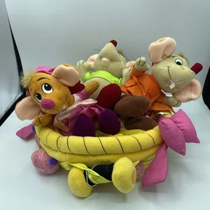 Disney Store Vintage Plush Cinderella Mice In Sewing Basket - Picture 1 of 7