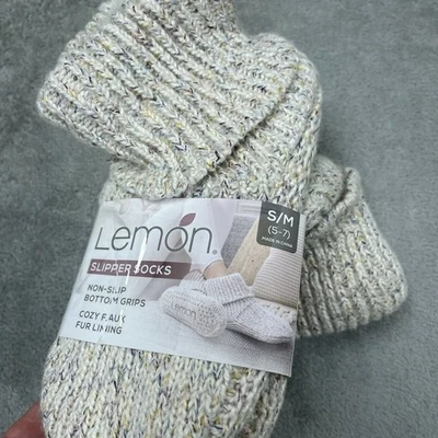 Meias chinelo femininas Lemon com nervuras S/M forro de pele sintética antiderrapante a1516 - Imagem 1 de 3
