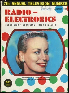 JANUARY 1954 RADIO ELECTRONICS MAGAZINE, FAYE EMERSON, ANNUAL TELEVISION - Picture 1 of 1