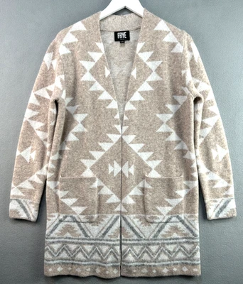 Frye Cardigan 毛衣小号开口燕麦阿兹特克西南长外套口袋 — 第 1/4 张图片