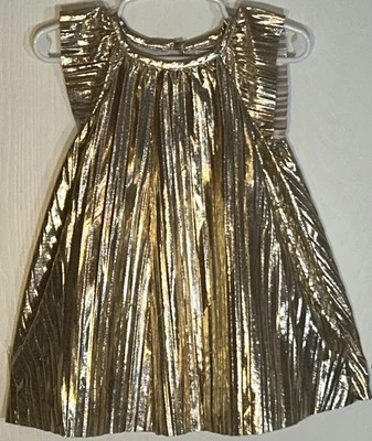 Baby B'Gosh Girl 12M Dress Gold Accordion Pleated Round Neck Capped Sleeves EUC - Image 1 of 4