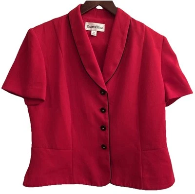 Винтажный Danny & Nicole красный короткий рукав блузка блейзер размер 12P - Изображение 1 из 4