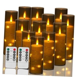  Grey Flameless Candles with String Lights Battery Operated LED Pillar Candles  - Picture 1 of 6